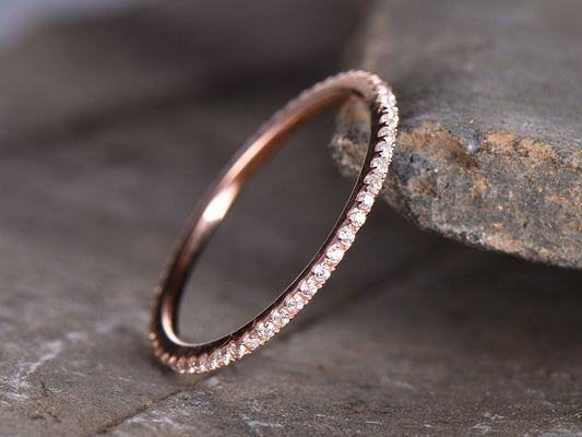Eternity Diamond wedding band/Moissanite wedding band/Sterling silver ring/Minimalist band/THIN Matching band/Rose gold plated