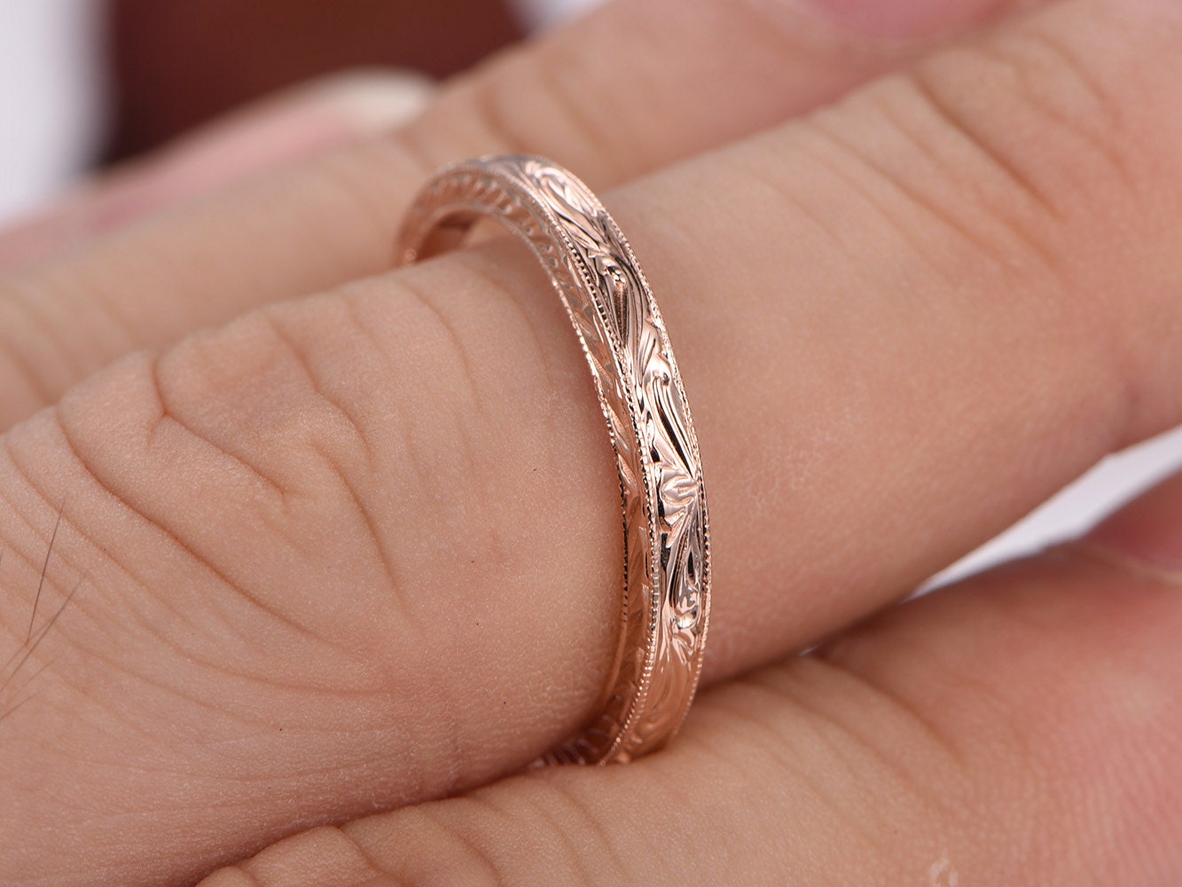 14k Plain Gold Ring,14k rose gold,Filigree Milgrain Edge,Floral Design,Wedding Ring,Wedding Band,Anniversary Ring,Retro Vintage