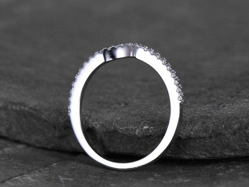 Sterling silver ring/Cubic Zirconia wedding band/CZ wedding ring/stackable ring/Matching band/white gold plated/Curved half moon gap ring