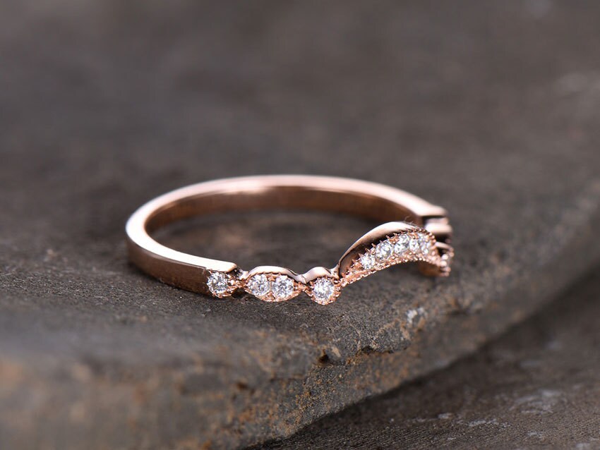 Sterling silver ring for women/Cubic Zirconia wedding band/CZ wedding ring/stackable ring/Matching band/Rose gold plated/curve half moon gap