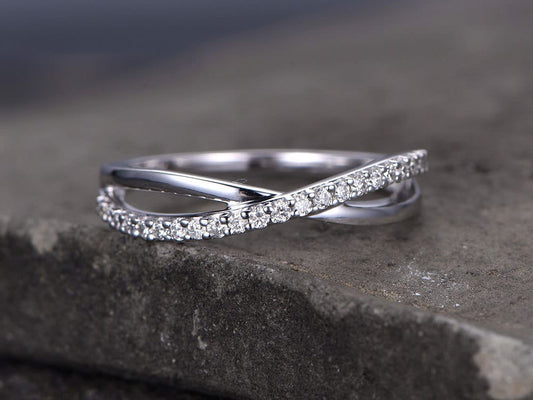 Infinity Sterling silver ring/Cubic Zirconia wedding band/CZ wedding ring/stackable ring/Matching band/Gift/Split shank/White gold plated