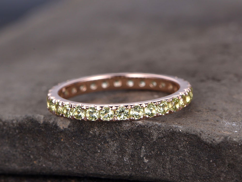 Full eternity Sterling silver ring/Green Peridot Weddingring/Anniversary ring/stackable ring/promise ring/rose gold plate/custom design gems