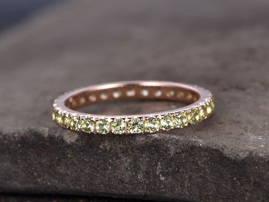 Full eternity Sterling silver ring/Green Peridot Weddingring/Anniversary ring/stackable ring/promise ring/rose gold plate/custom design gems