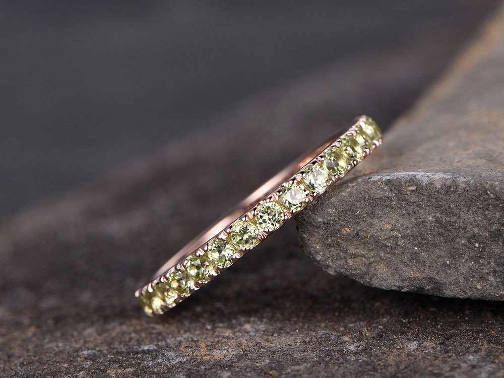 Full eternity Sterling silver ring/Green Peridot Weddingring/Anniversary ring/stackable ring/promise ring/rose gold plate/custom design gems