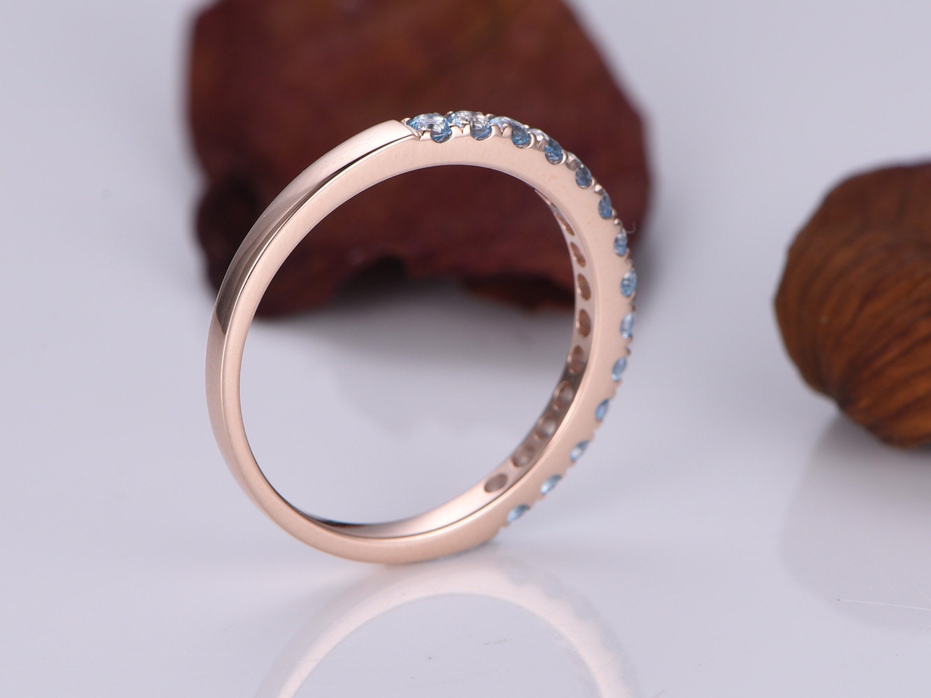 Topaz ring topaz wedding band natural blue gem stone ring engagement ring 14k rose gold stacking ring matching band bridal ring promise ring