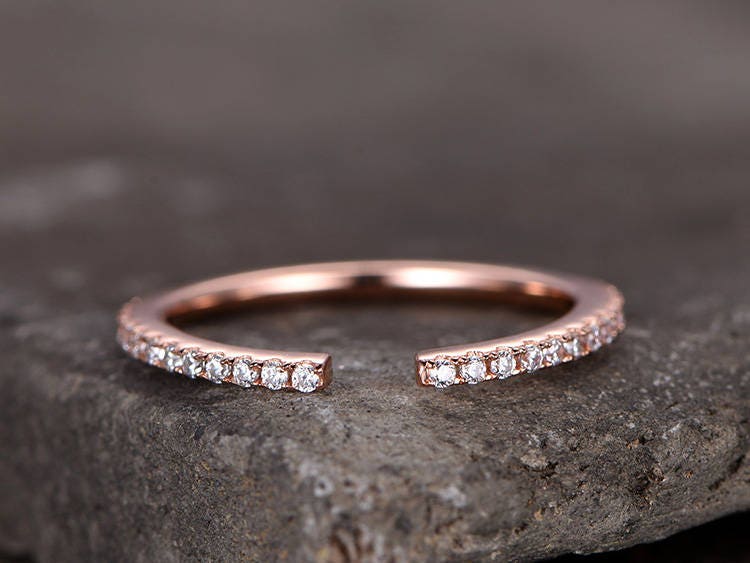 Sterling silver ring/Cubic Zirconia wedding band/CZ wedding ring/line band/Open Art Deco Matching band/Full eternity ring/Rose gold plated
