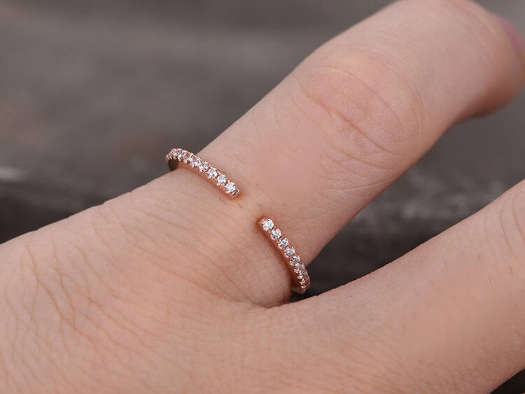 Sterling silver ring/Cubic Zirconia wedding band/CZ wedding ring/line band/Open Art Deco Matching band/Full eternity ring/Rose gold plated