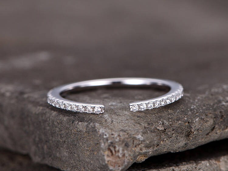Open gap Sterling silver wedding ring/CZ wedding band/Bridal wedding ring/Thin band/Stack Matching band/Full eternity ring/Rose gold plated