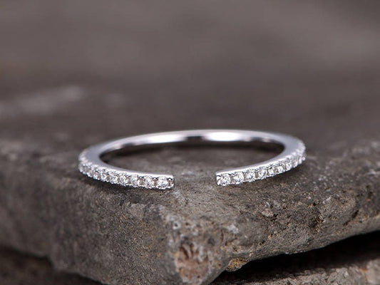 Open gap Sterling silver wedding ring/CZ wedding band/Bridal wedding ring/Thin band/Stack Matching band/Full eternity ring/Rose gold plated