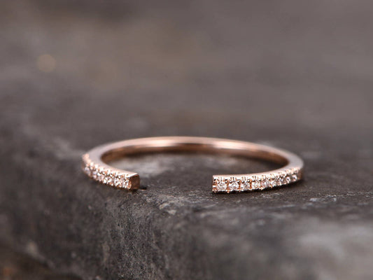 Sterling silver ring/Cubic Zirconia wedding band/open gap band//Art Deco Matching band/Half eternity ring/Rose gold plated/Petite Pave