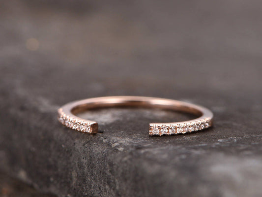 Sterling silver ring/Cubic Zirconia wedding band/open gap band//Art Deco Matching band/Half eternity ring/Rose gold plated/Petite Pave