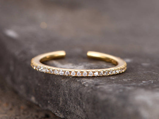 Sterling silver wedding ring/CZ bridal wedding band/5mm open gap band/Art Deco Matching band/Full eternity ring/Rose gold plated/Petite Pave