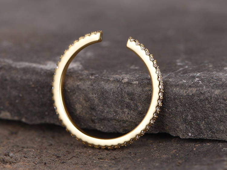 Sterling silver wedding ring/CZ bridal wedding band/5mm open gap band/Art Deco Matching band/Full eternity ring/Rose gold plated/Petite Pave