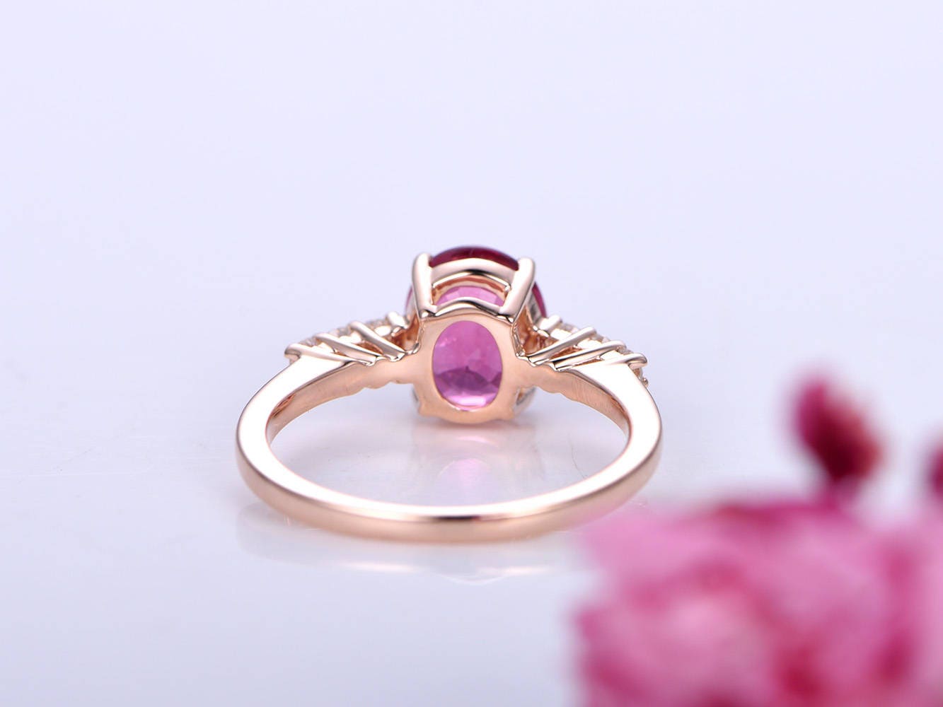 Tourmaline ring 2.13ct oval shape pink tourmaline ring full cut diamonds band bridal ring anniversary ring custom jewelry 14k rose gold