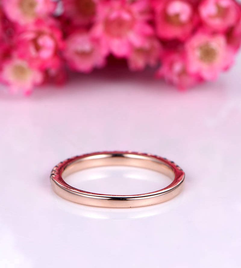 Wedding band emerald ring natural emerald wedding ring half eternity ring solid 14k rose gold stacking ring matching band bridal ring