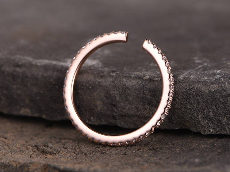 Sterling silver ring/Cubic Zirconia wedding band/CZ wedding ring/line band/Open Art Deco Matching band/Full eternity ring/Rose gold plated
