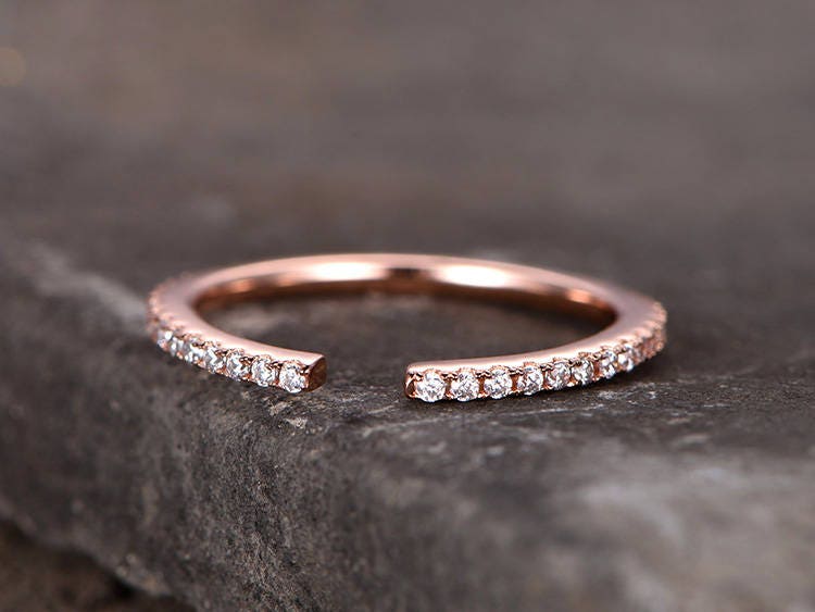 Sterling silver ring/Cubic Zirconia wedding band/CZ wedding ring/line band/Open Art Deco Matching band/Full eternity ring/Rose gold plated