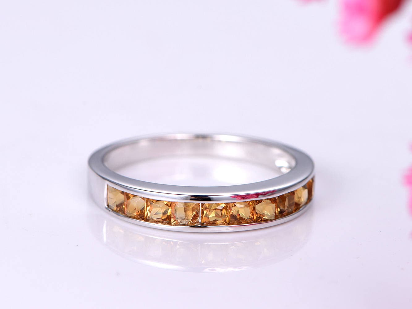 Citrine ring citrine wedding band natural birthstone ring solid 14k white gold matching band stacking ring bezel set men's ring