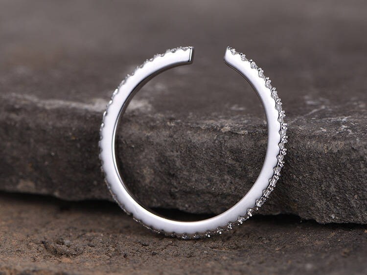 Open gap Sterling silver wedding ring/CZ wedding band/Bridal wedding ring/Thin band/Stack Matching band/Full eternity ring/Rose gold plated