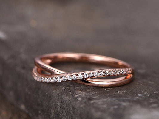 Infinity Sterling silver ring/Cubic Zirconia wedding band/CZ wedding ring/stackable ring/Matching band/Gift/Split shank/Rose gold plated
