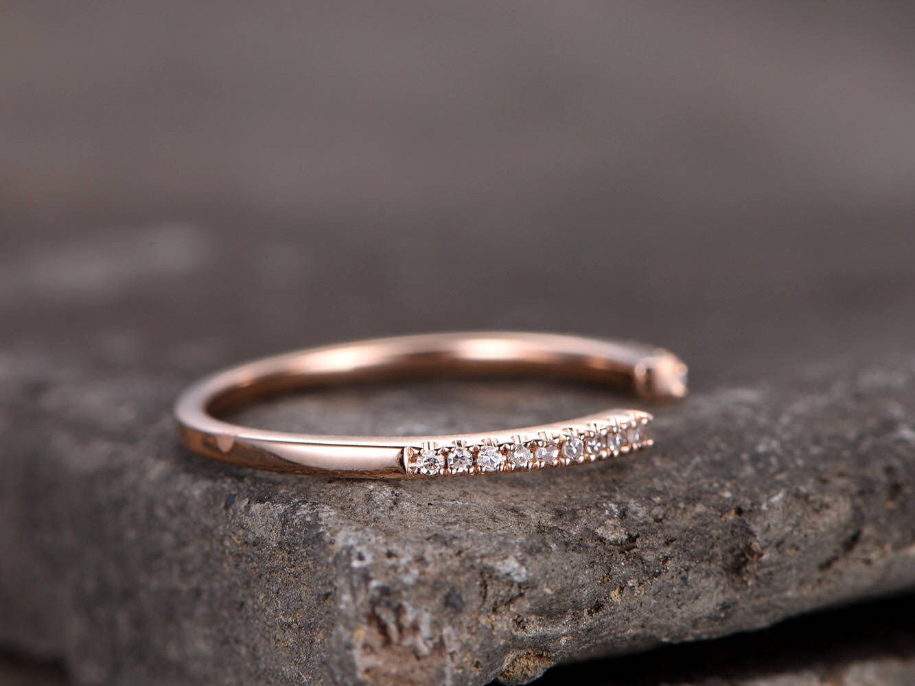 Sterling silver ring/Cubic Zirconia wedding band/open gap band//Art Deco Matching band/Half eternity ring/Rose gold plated/Petite Pave