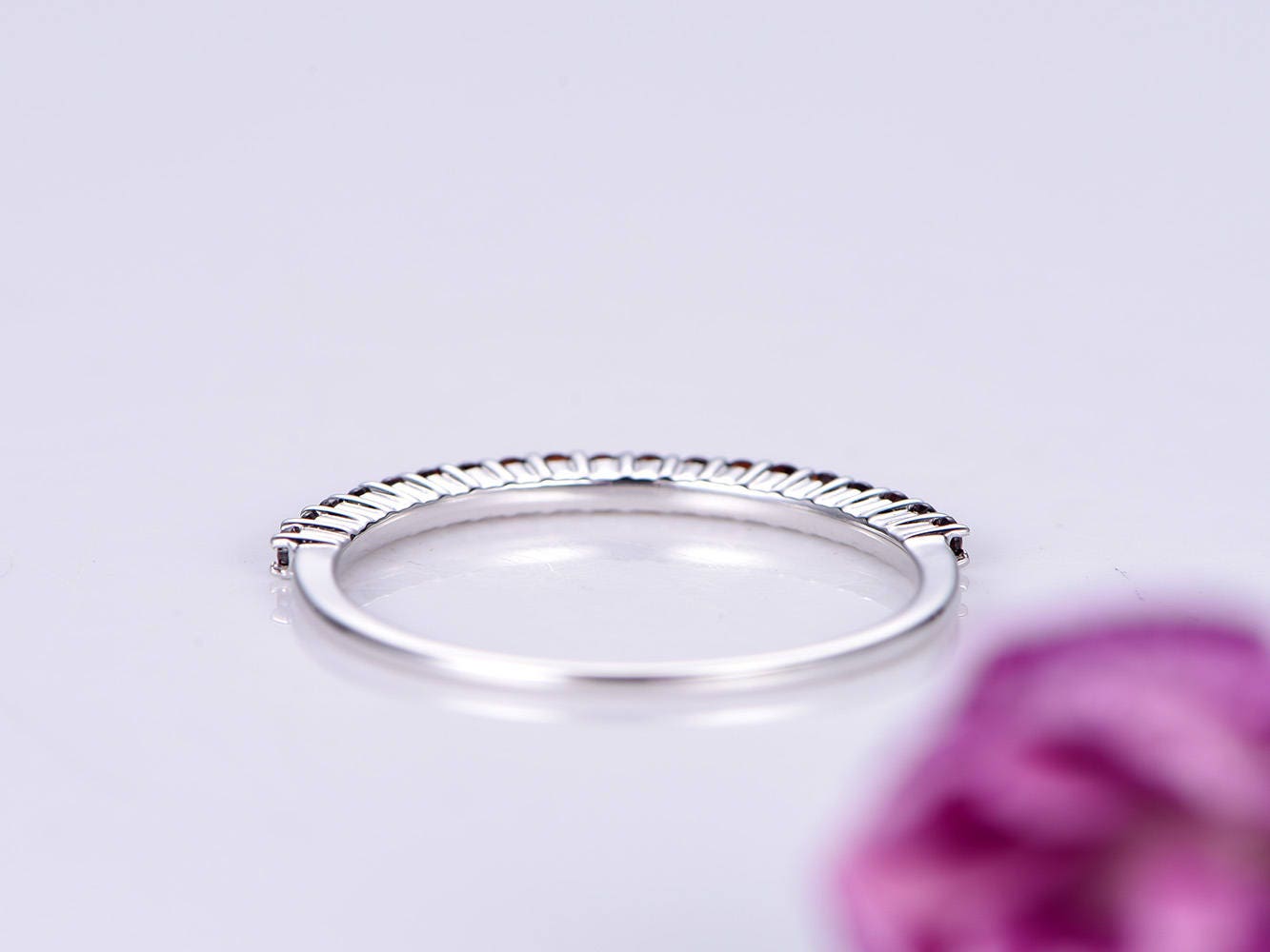 Garnet ring garnet wedding band matching band natural gemstone ring stacking ring prong set 14k white gold promise ring anniversary ring