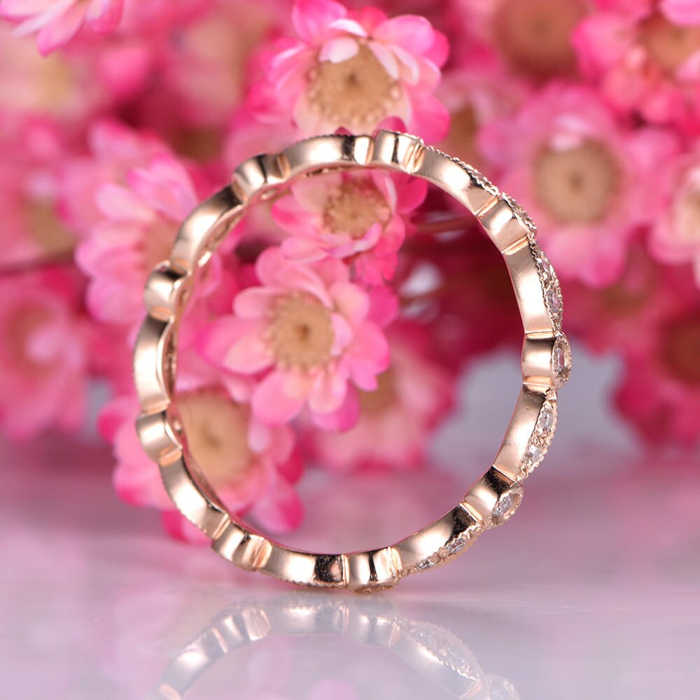 Natural diamond wedding band full eternity ring milgrain stacking matching band solid 14k white gold engagement ring SI clarity H color