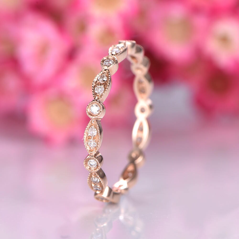Natural diamond wedding band full eternity ring milgrain stacking matching band solid 14k white gold engagement ring SI clarity H color