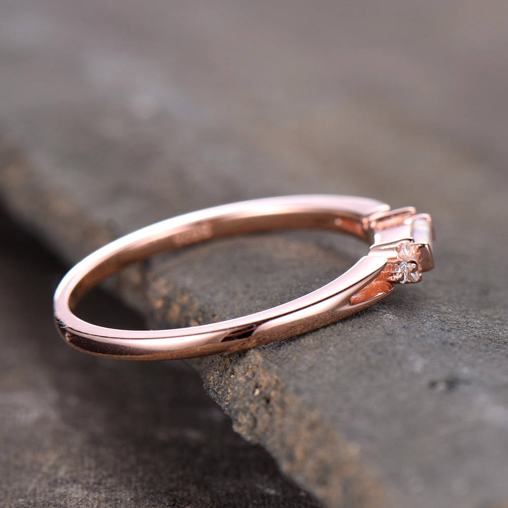 Opal Wedding Band Opal Wedding Ring with CZ Diamonds Ring Art Deco design Baguette Cut Ring 925 Sterling Silver Rose Gold Plated