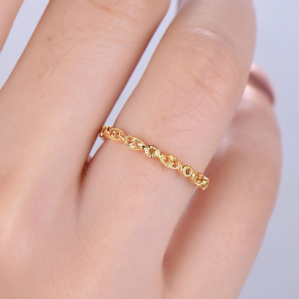 Art Deco Citrine Wredding Ring Dainty Stackable Ring Matching Band Citrine Ring Gold Plated Sterling Silver Anniversary Ring Marquise