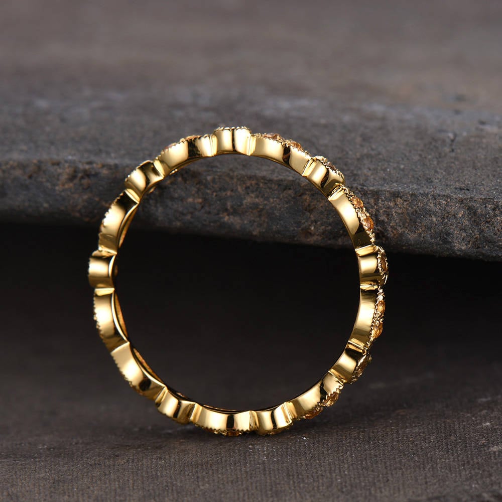 Art Deco Citrine Wredding Ring Dainty Stackable Ring Matching Band Citrine Ring Gold Plated Sterling Silver Anniversary Ring Marquise
