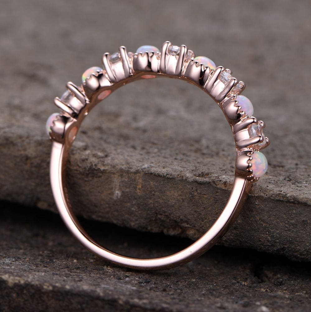 Opal Wedding Ring/Opal ring/Opal Wedding Band/Rose Gold Plated/Sterling Silver/CZ Diamond Enternity band/Vintage Opal Diamond Ring/