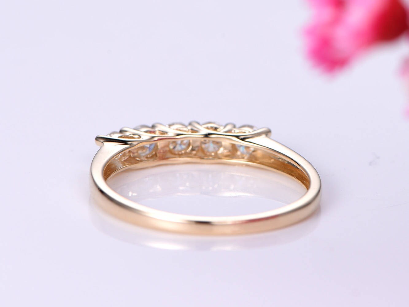 Forever classic moissanite wedding band moissanite engagement ring solid 14k rose gold matching band 3mm round cut stone customized