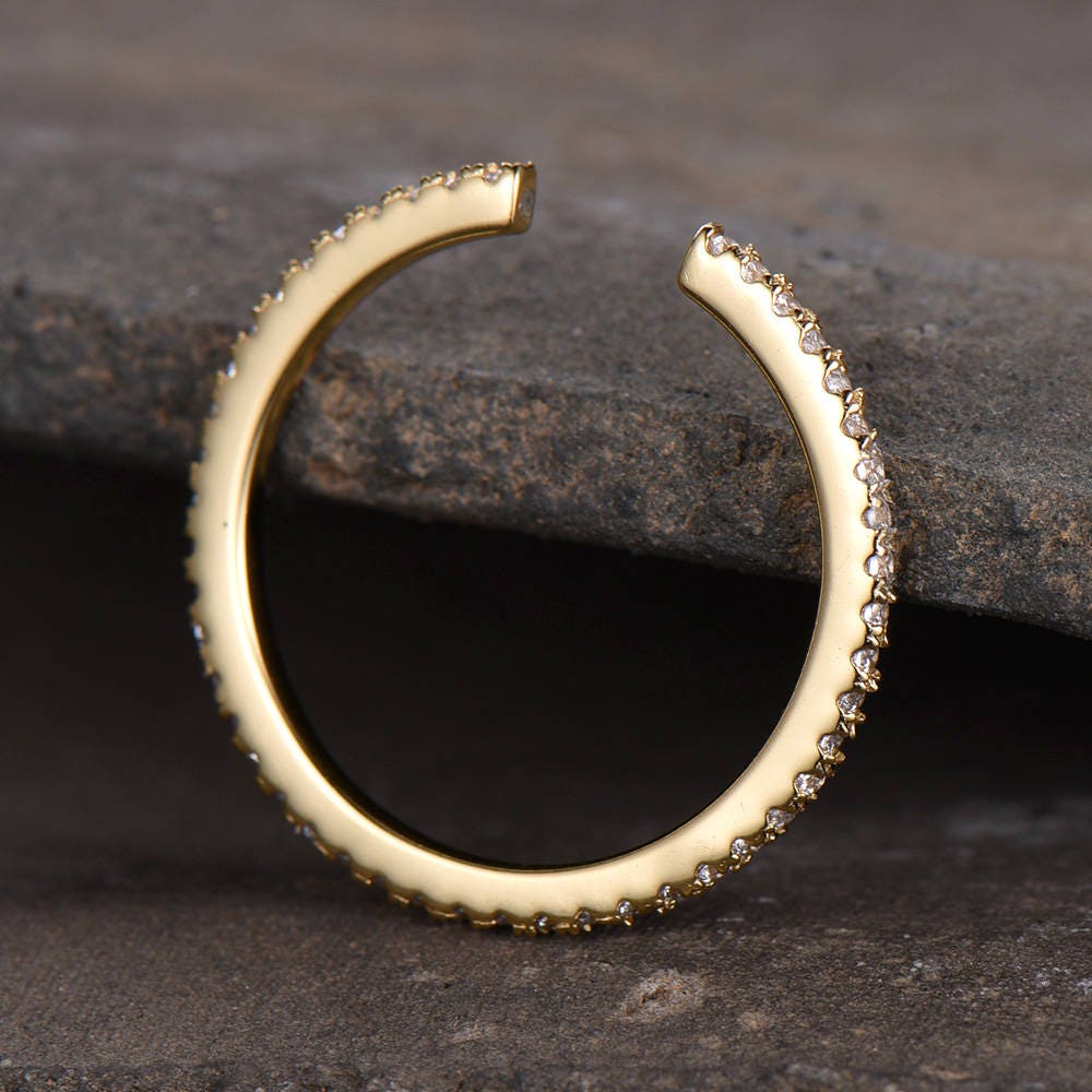 Unique Wedding Ring Open Ring Eternity Band Stacking Ring CZ Wedding Band Sterling Silver Matching Band Yellow Gold Plated