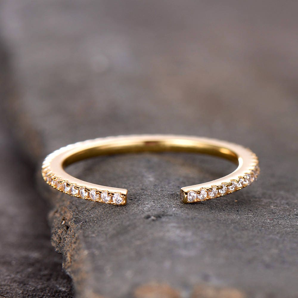 Unique Wedding Ring Open Ring Eternity Band Stacking Ring CZ Wedding Band Sterling Silver Matching Band Yellow Gold Plated