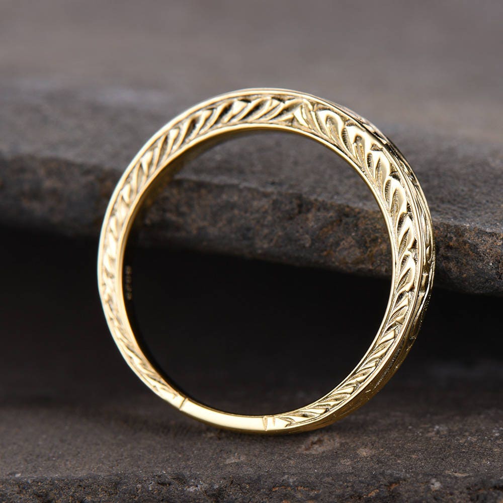 Vintage Filigree Wedding Band Stacking Ring Antique Floral Wedding Ring Milgrain Matching Band Anniversary Ring Sterling Silver Gold Plated