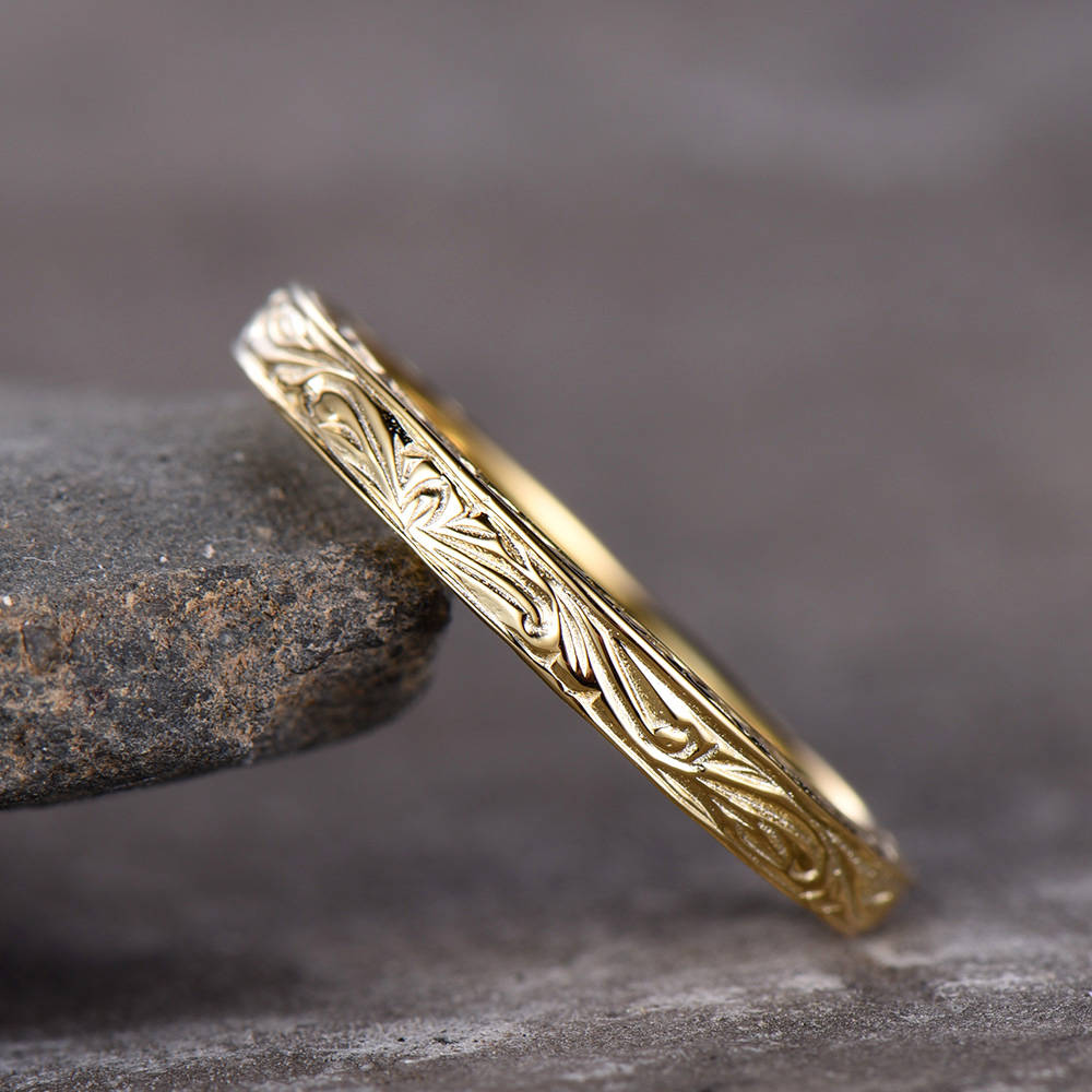Vintage Filigree Wedding Band Antique Plain Gold Wedding Ring Art deco band Bridal wedding ring Promise Anniversary gift for her