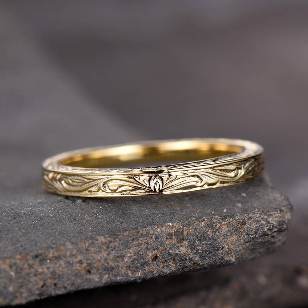 Vintage Filigree Wedding Band Antique Plain Gold Wedding Ring Art deco band Bridal wedding ring Promise Anniversary gift for her