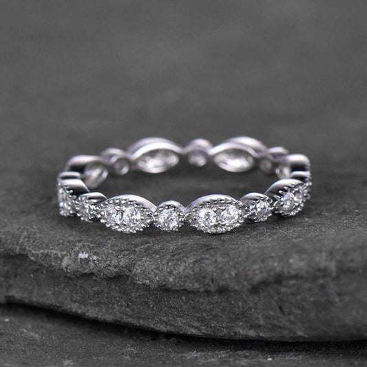 Sterling Silver Ring For Women Cubic Zirconia Wedding Band CZ Wedding Ring Stackable Ring Matching Band Xmas Gift White gold Plated