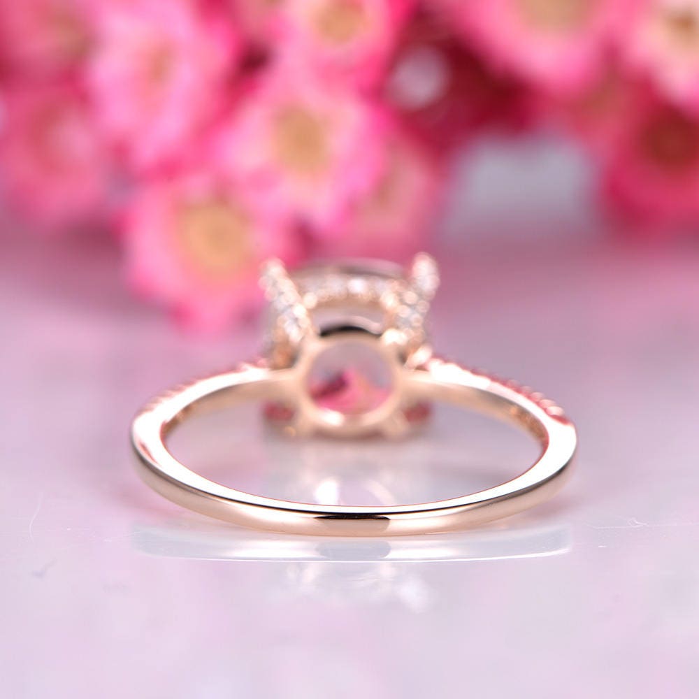 Big morganite engagement ring 8mm cushion cut morganite ring delicate diamond wedding band 14k rose gold promise ring solitaire ring