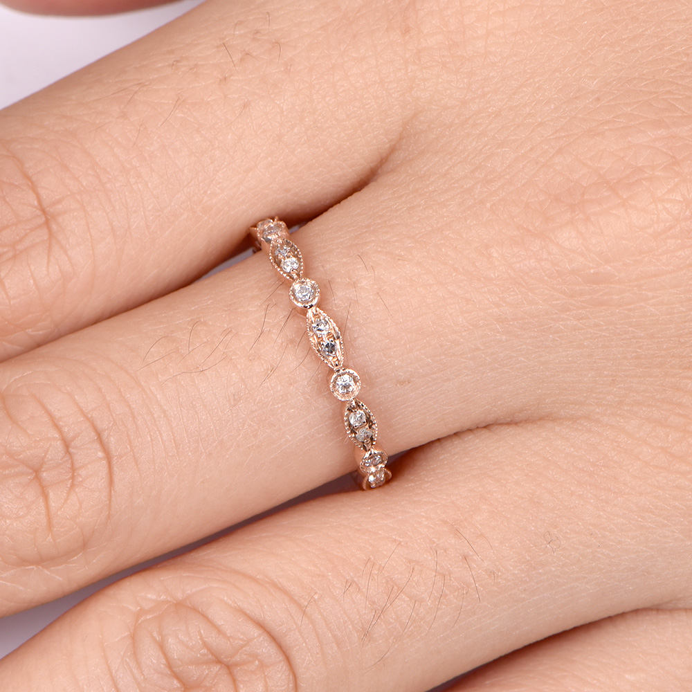 Natural diamond wedding band full eternity ring milgrain stacking matching band solid 14k white gold engagement ring SI clarity H color