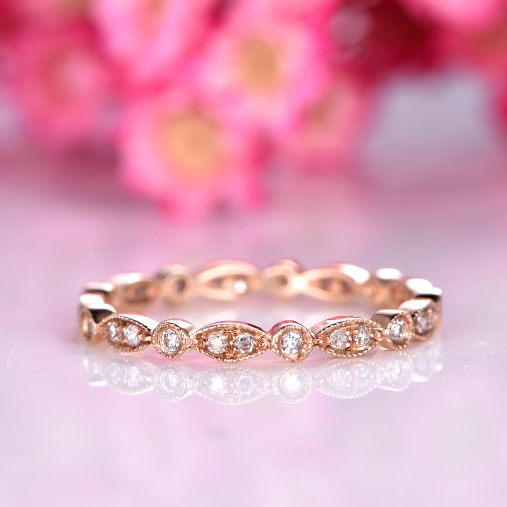 Natural diamond wedding band full eternity ring milgrain stacking matching band solid 14k white gold engagement ring SI clarity H color