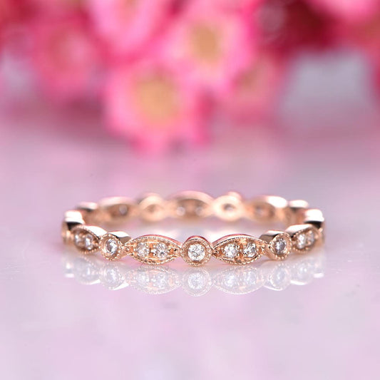 Natural diamond wedding band full eternity ring milgrain stacking matching band solid 14k white gold engagement ring SI clarity H color