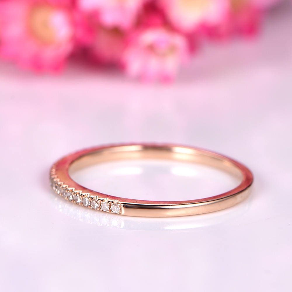 Diamond wedding band half eternity diamond matching band 14k rose gold stacking ring petite ring natural gemstone SI clarity H color