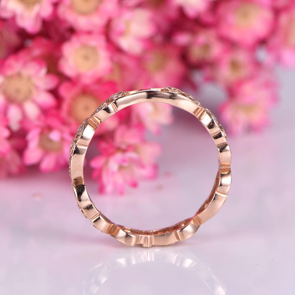 Floral diamond wedding band rose gold full eternity wedding ring infinity stacking matching band bridal ring anniversary Christmas gift