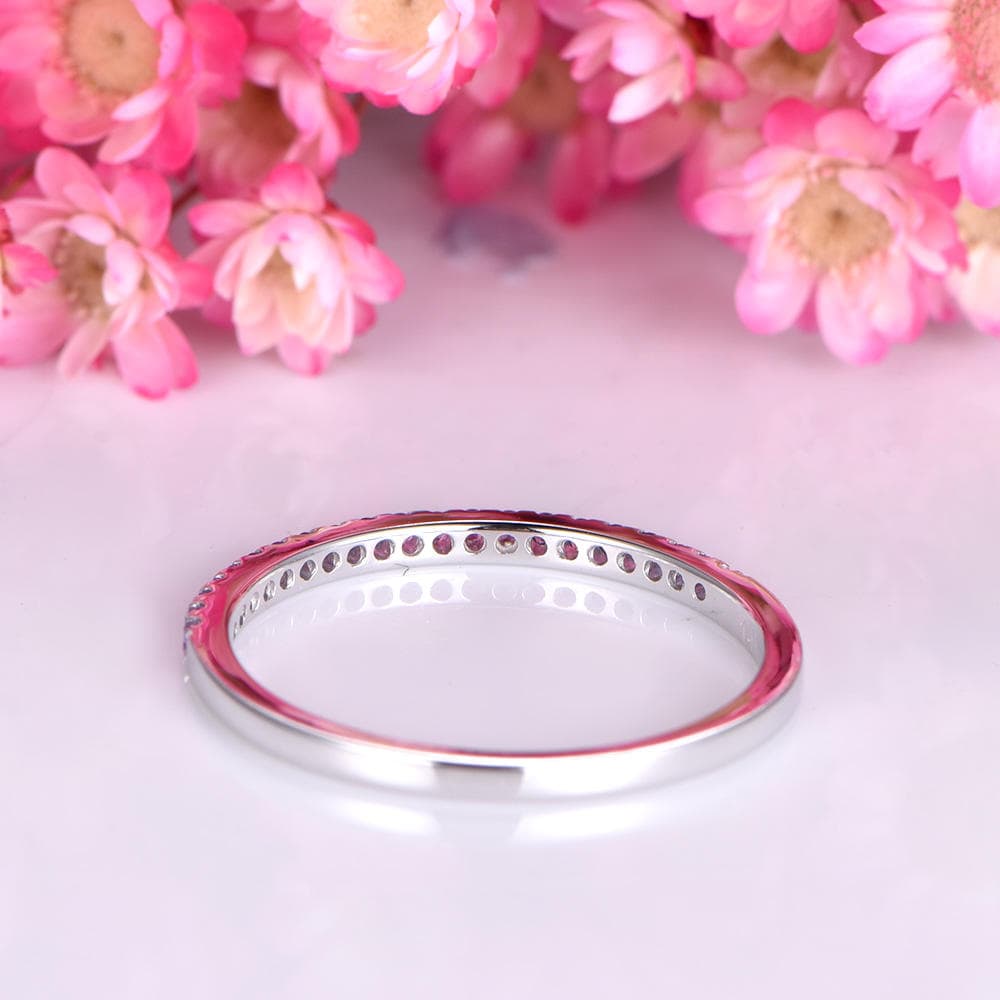 Amethyst ring half eternity amethyst wedding band 14k white gold matching band pave set natural gemstone delicate petite ring