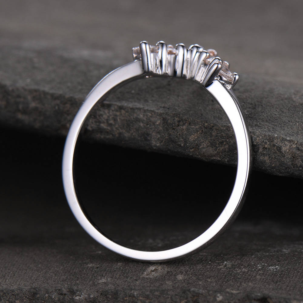 Crown Wedding Band White Topaz Wedding Band Curve Wedding Ring Stacking Ring Chevron Ring White Gold Plated Sterling Silver Anniversary Ring