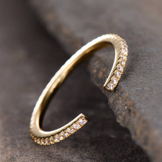 Unique Wedding Ring Open Ring Eternity Band Stacking Ring CZ Wedding Band Sterling Silver Matching Band Yellow Gold Plated