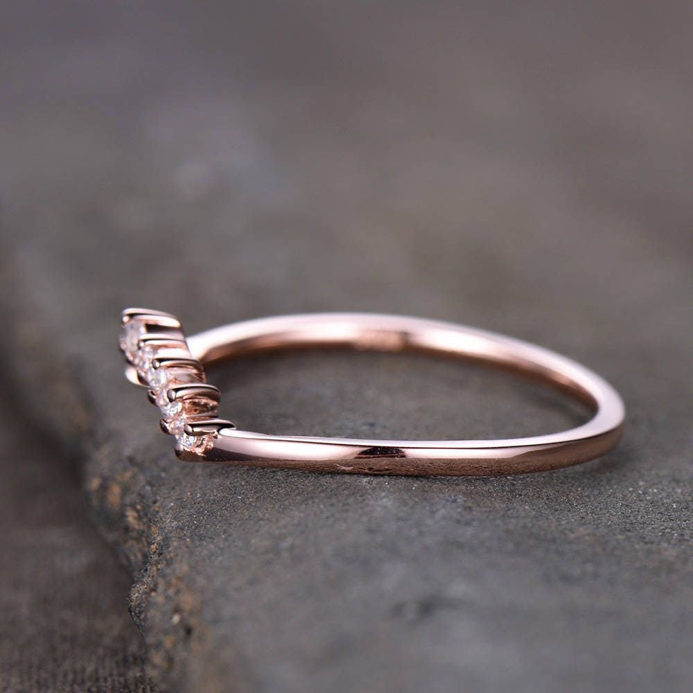 Crown Wedding Band Curve Wedding Band CZ Wedding Ring Stacking Ring Chevron Ring Rose Gold Plated Sterling Silver Anniversary Ring