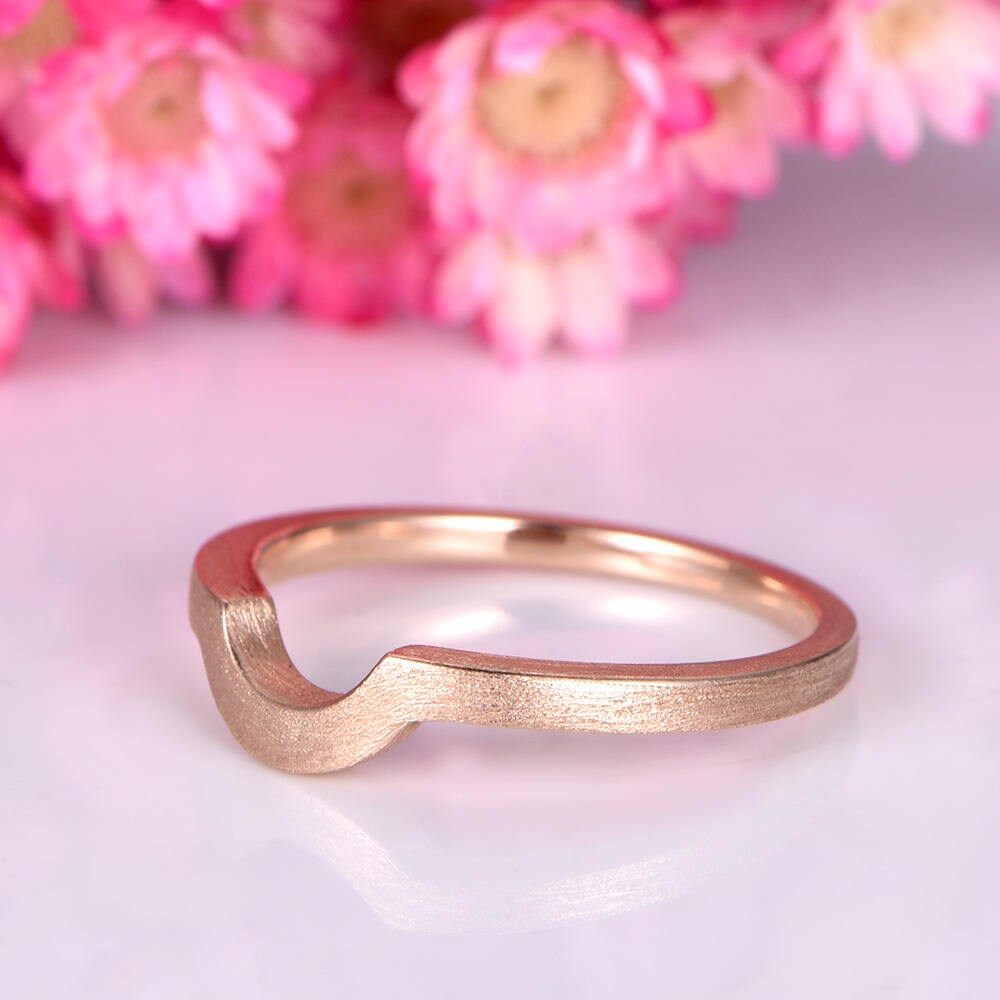 Filigree wedding band solid 14k rose gold curved plain gold band stacking ring men ring anniversary custom jewelry 14k/18k available